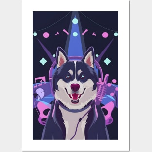 Music lover Siberian husky Posters and Art